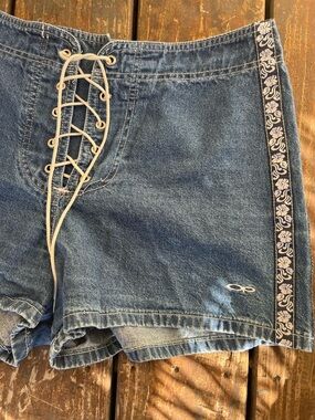 Vintage OP tropical low rise denim lace up shorts no back pockets - size 11